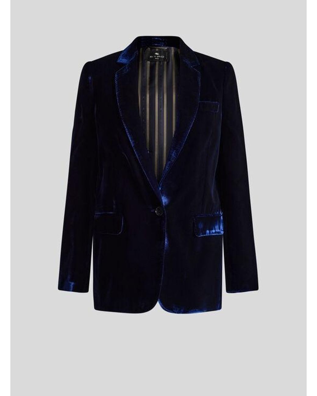 Etro Blue Single-Breasted Velvet Jacket