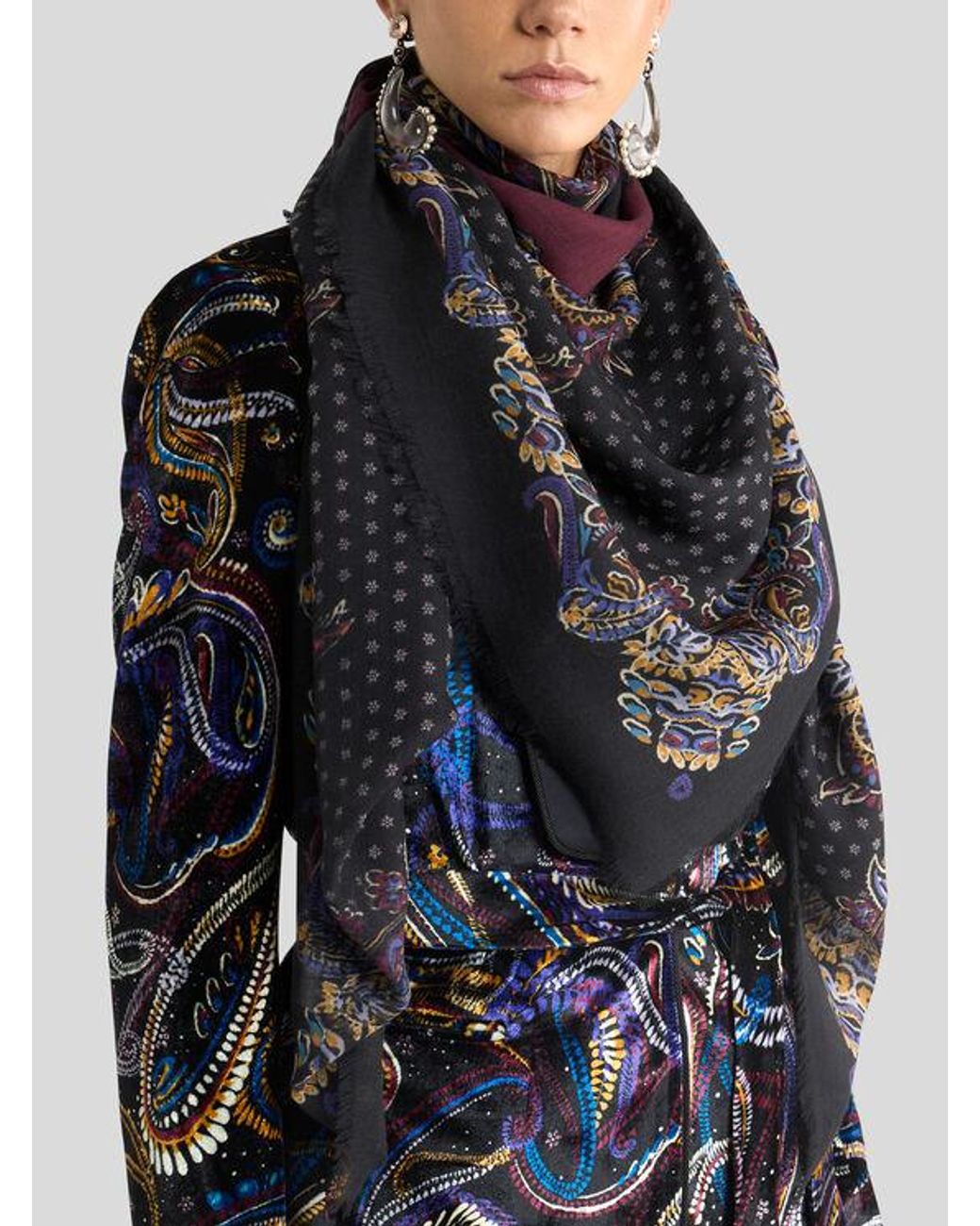 Etro Purple Floral Paisley Cashmere Shawl