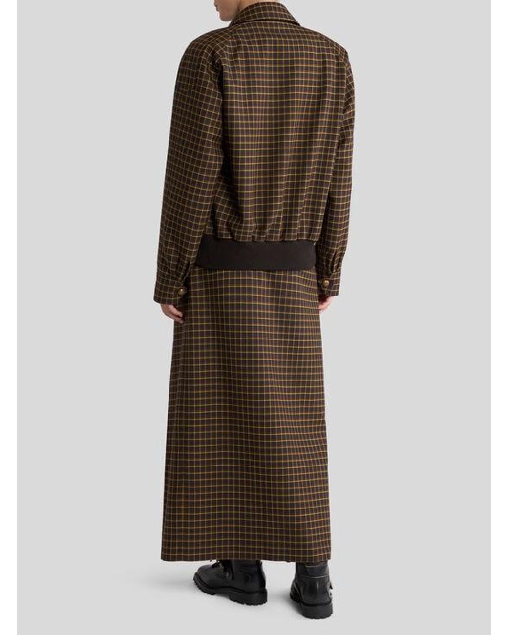 Etro Brown Wool Bomber Jacket With Check Motif