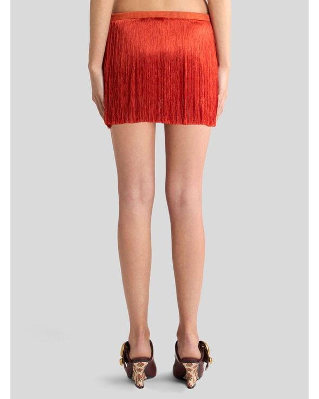 Etro Orange Mini Skirt With Fringing