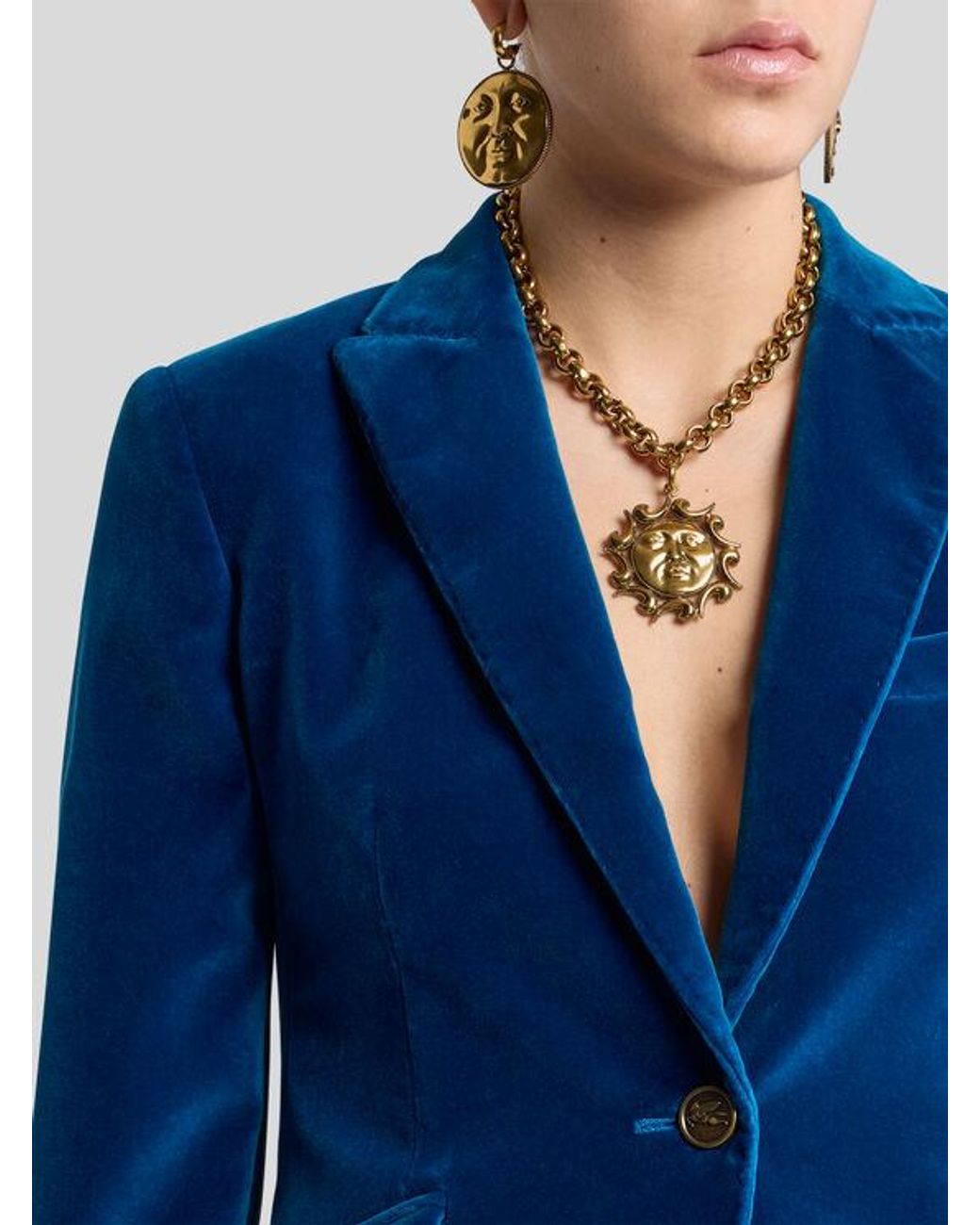 Etro Blue Single-Breasted Velvet Jacket