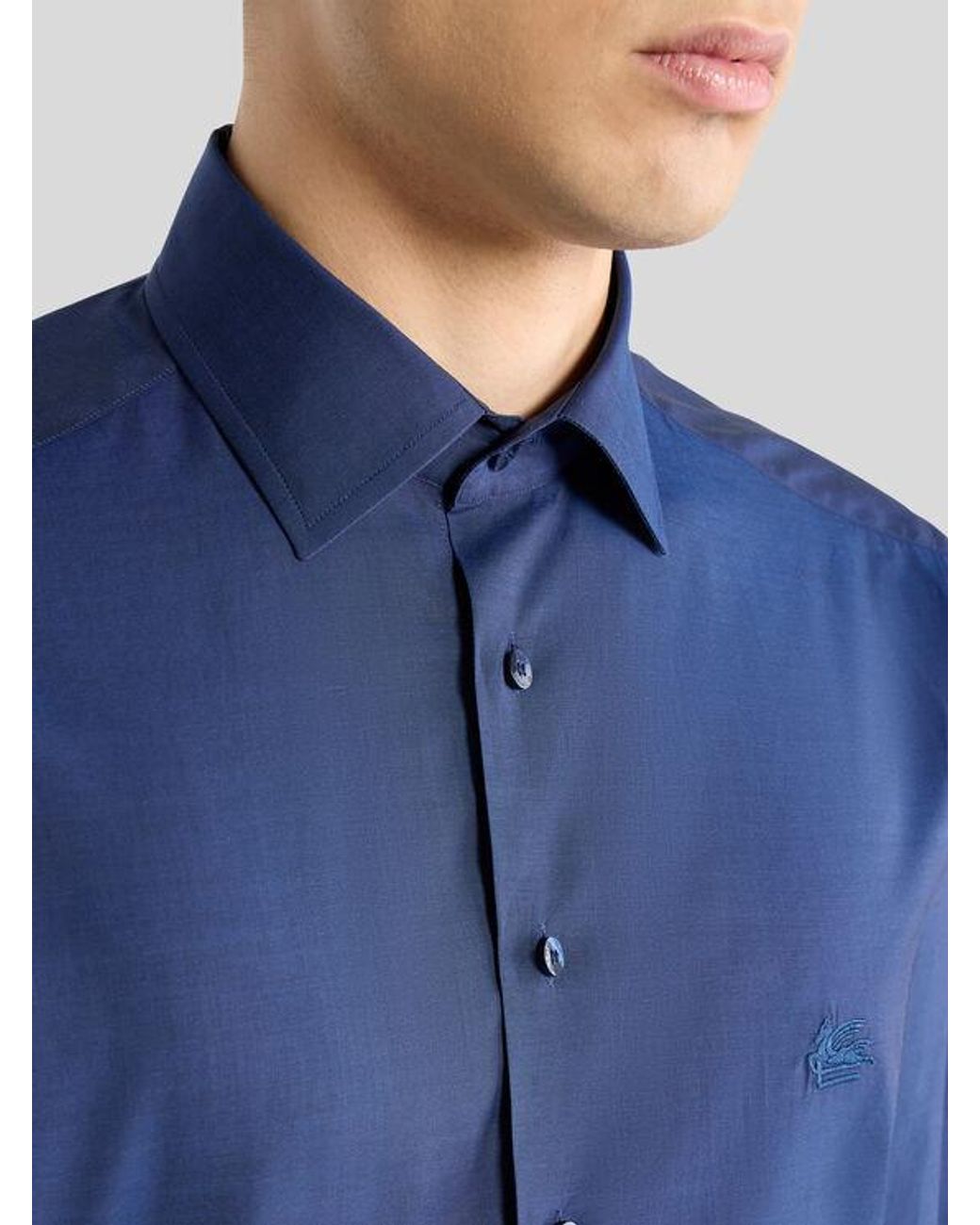 Etro Blue Shirt With Pegaso Embroidery for men