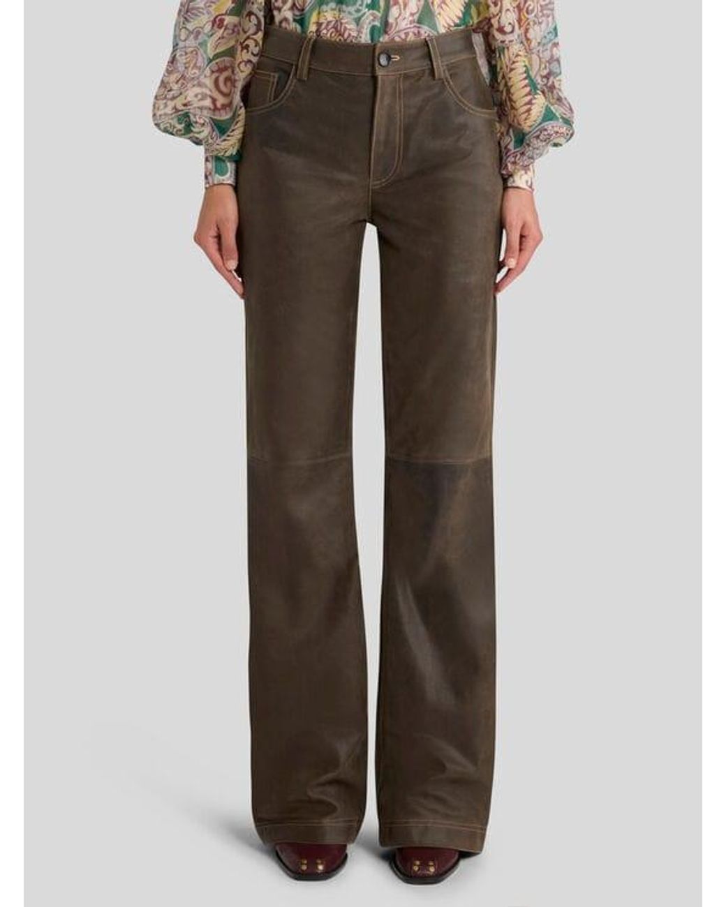 Etro Gray Leather Trousers