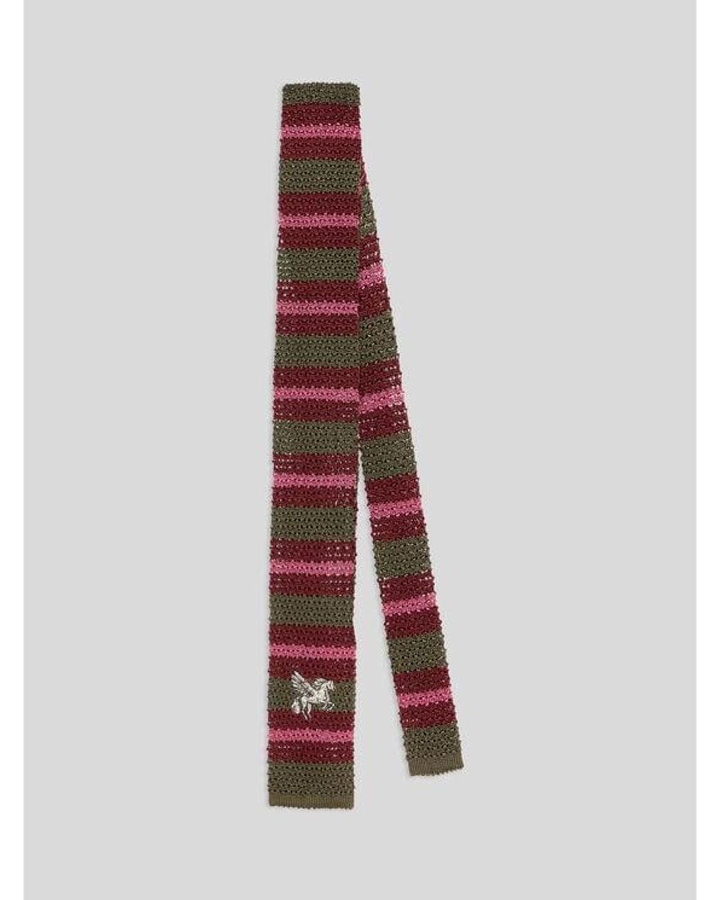 Etro Purple Knit Silk Tie With Stripes And Pegaso for men