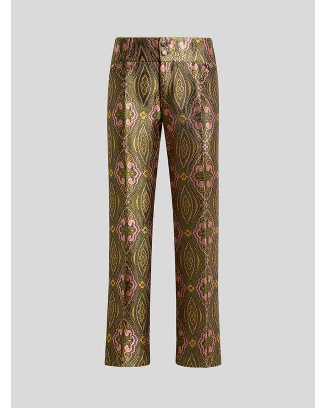 Etro Natural Jacquard Trousers With Floral Medallion Motif