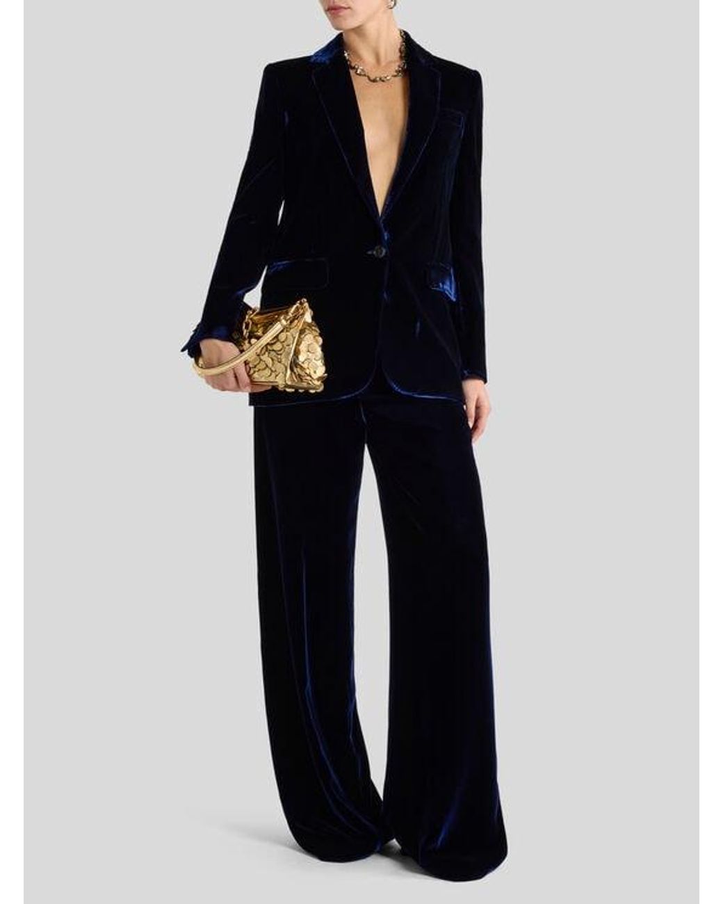 Etro Blue Single-Breasted Velvet Jacket