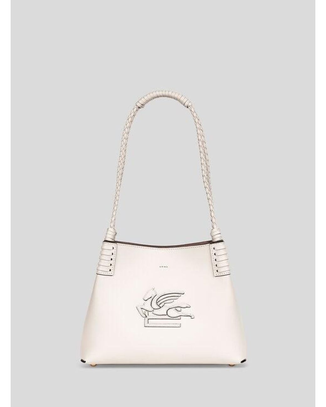 Etro White Small Leather Libra Tote Bag