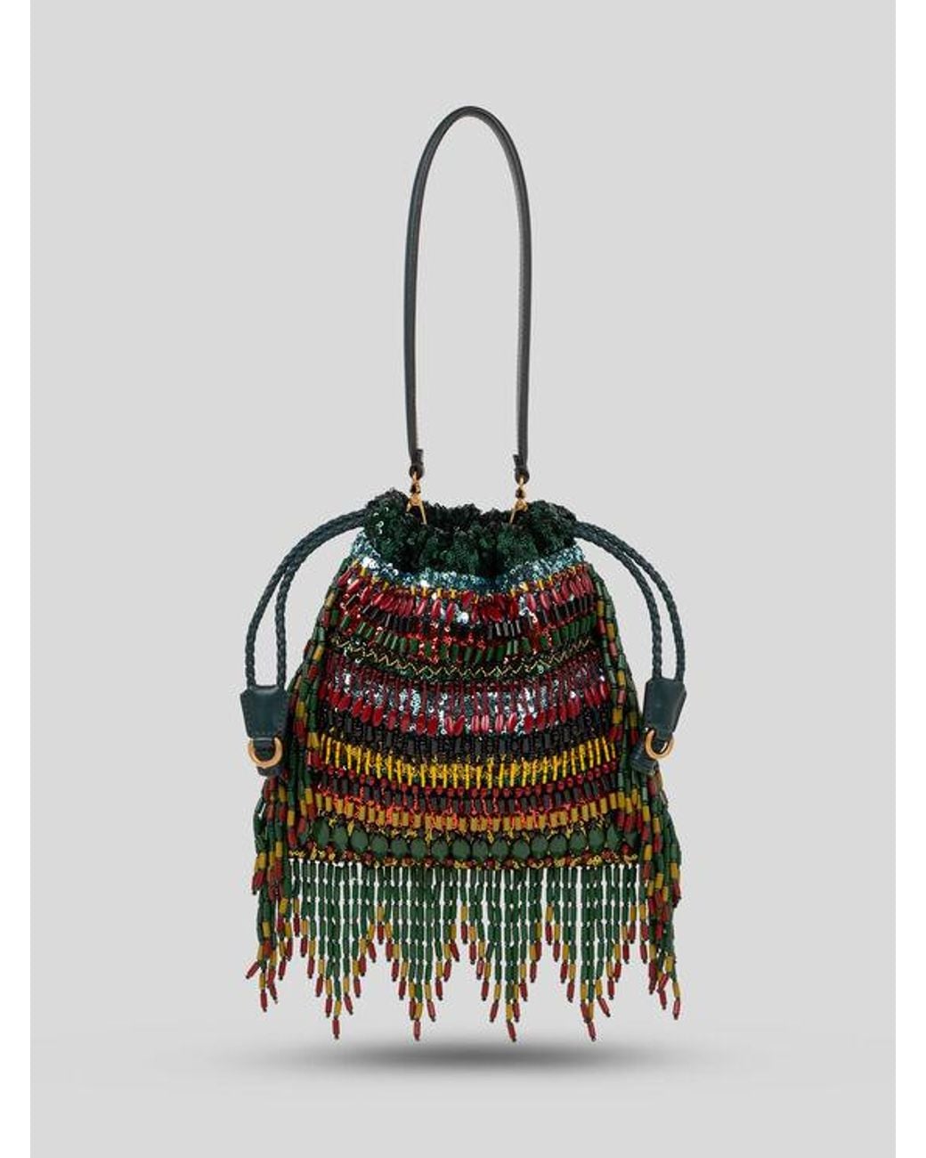 Etro Green Small Kalispera Bag With Sequins And Beads