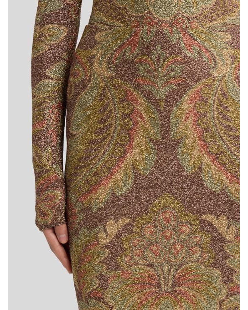 Etro Natural Jersey Midi Skirt With Floral Motif