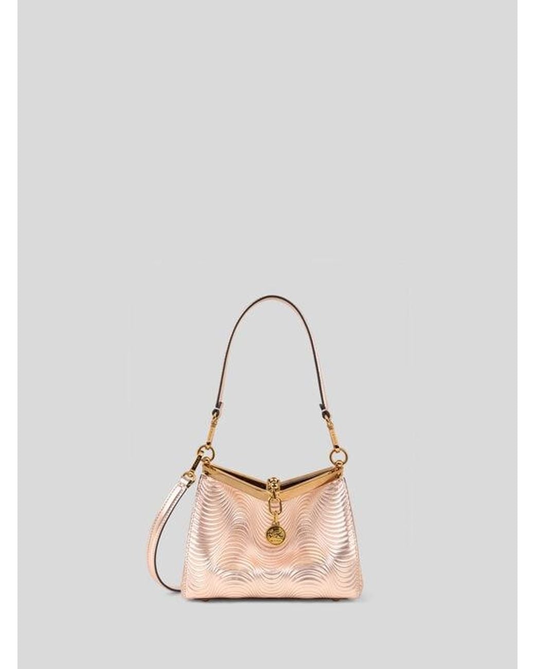 Etro Natural Small Metallic Leather Vela Bag