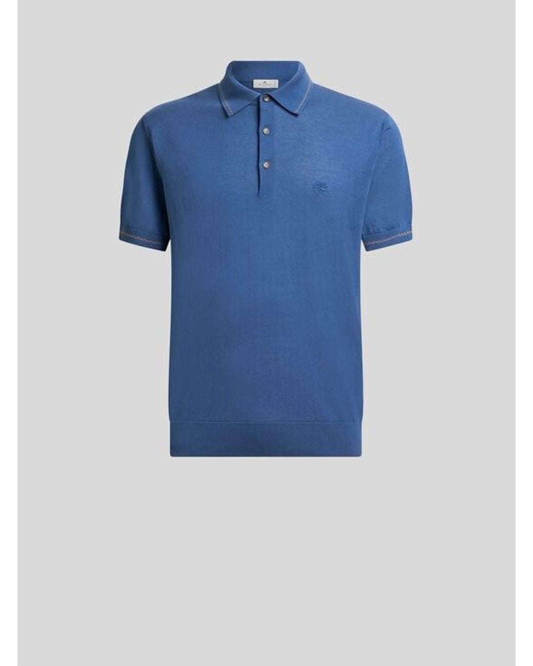 Etro Blue Cotton Polo Shirt With Pegaso for men