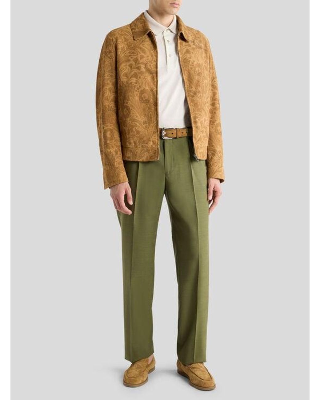 Etro Natural Suede Jacket With Floral Paisley Motif And Zip for men