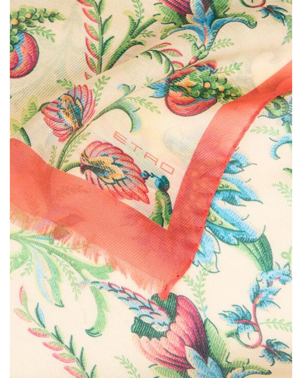 Etro Metallic Cotton And Silk Scarf With Floral Motif