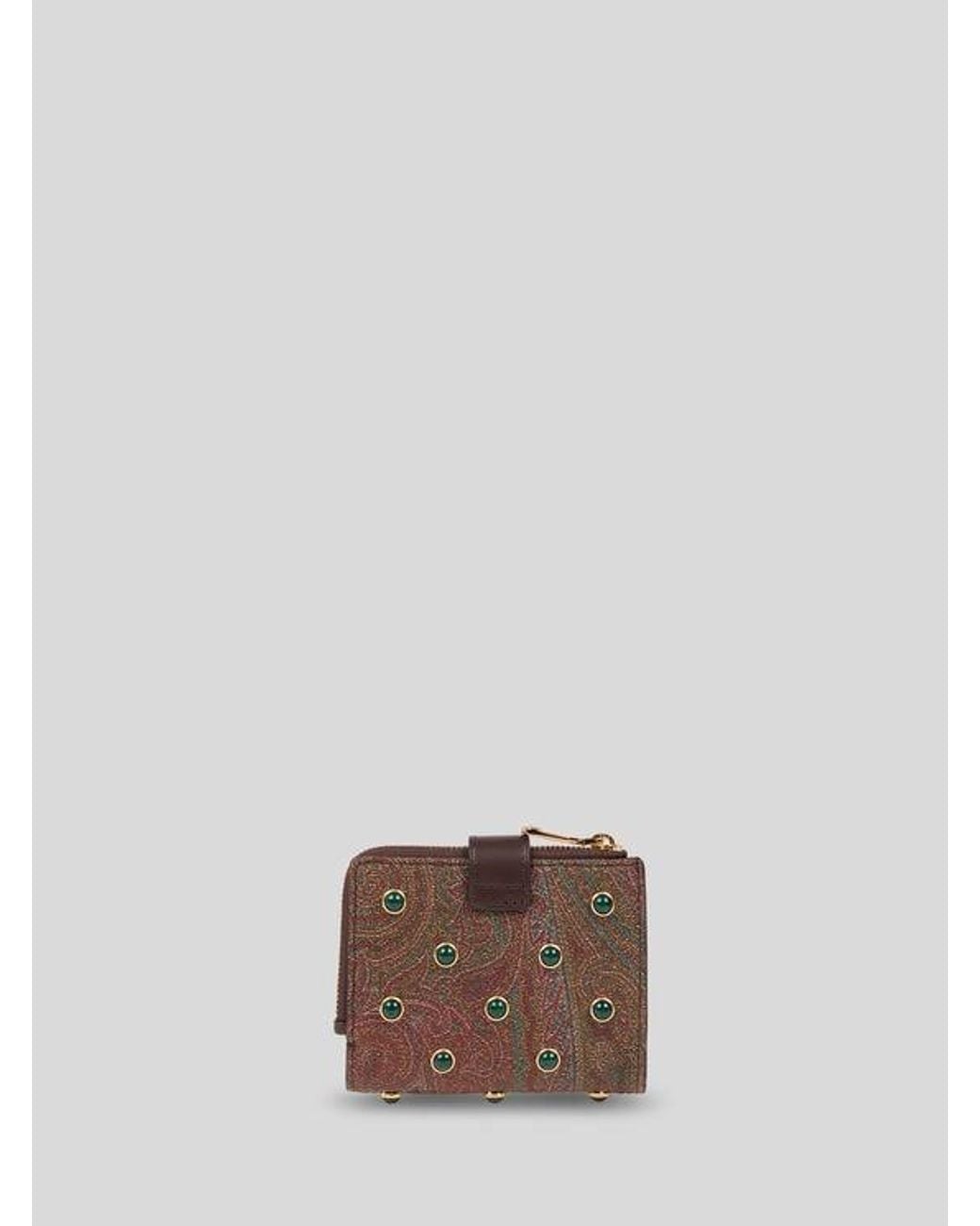 Etro Brown Compact Arnica Wallet With Studs