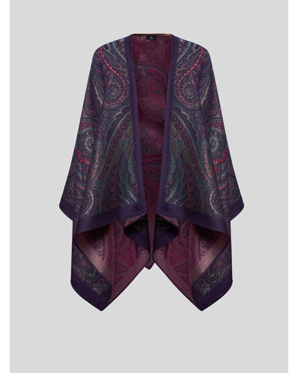 Etro Purple Wool-Blend Jacquard Cape