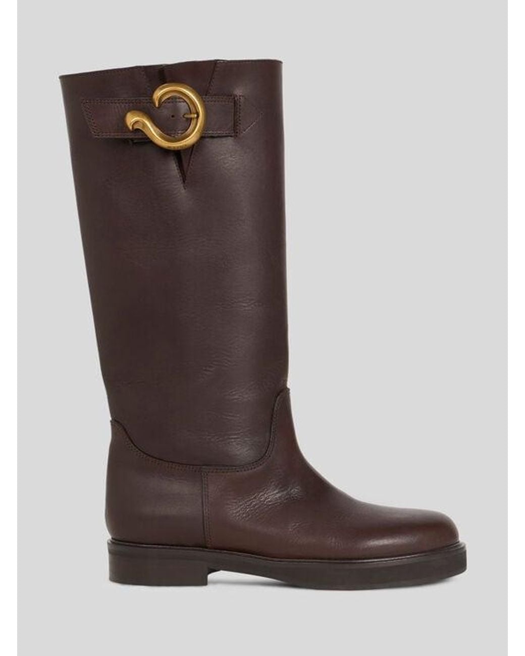 Etro Brown Leather Boots With Paisley-Buckle