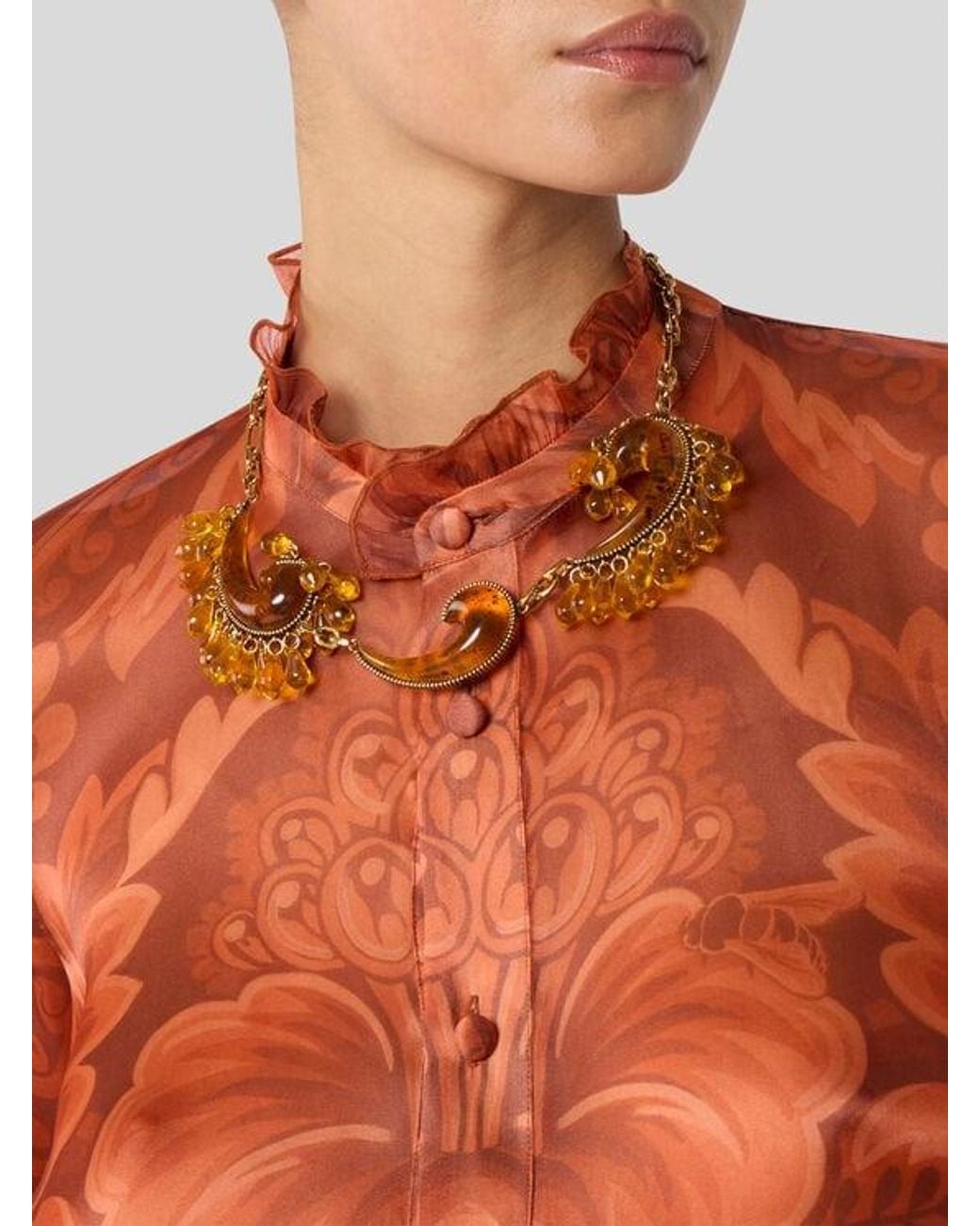 Etro Metallic Paisley Necklace With Droplets