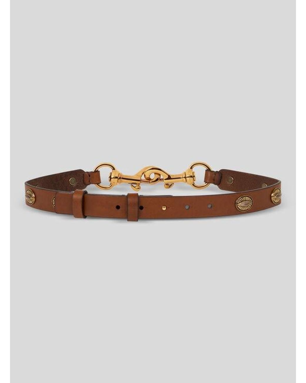 Etro Brown Leather Pony Belt With Oval-Shaped Studs