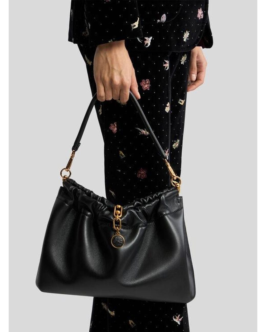 Etro Black Medium Vela Blossom Bag