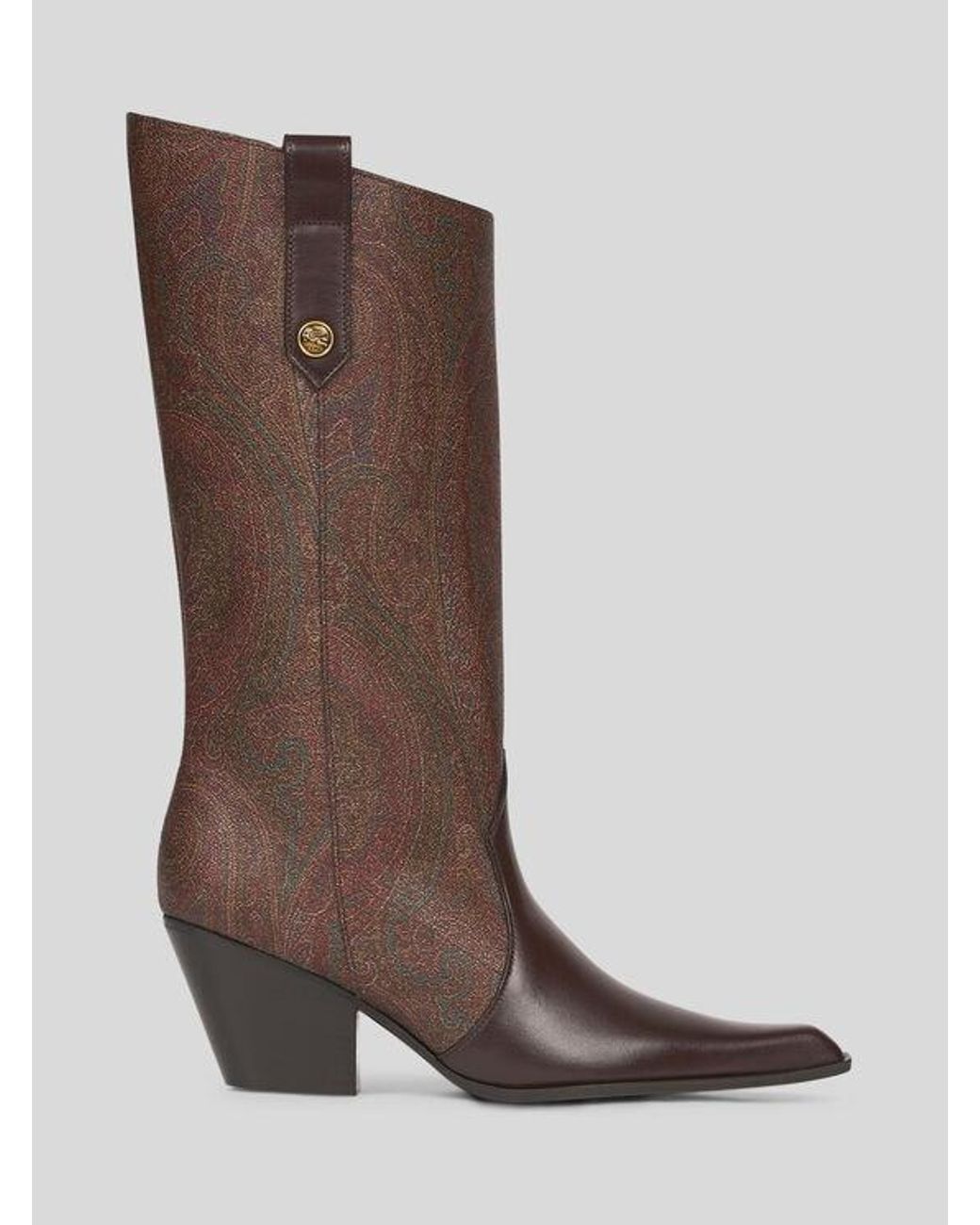 Etro Brown Paisley Jacquard And Leather Boots