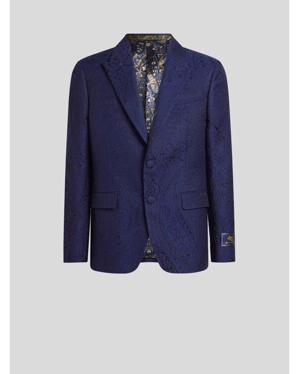 Etro Blue Jacquard Single-Breasted Jacket With Paisley Motif for men