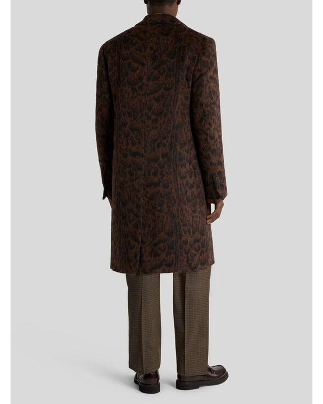 Etro Brown Jacquard Coat With Animal Motif for men