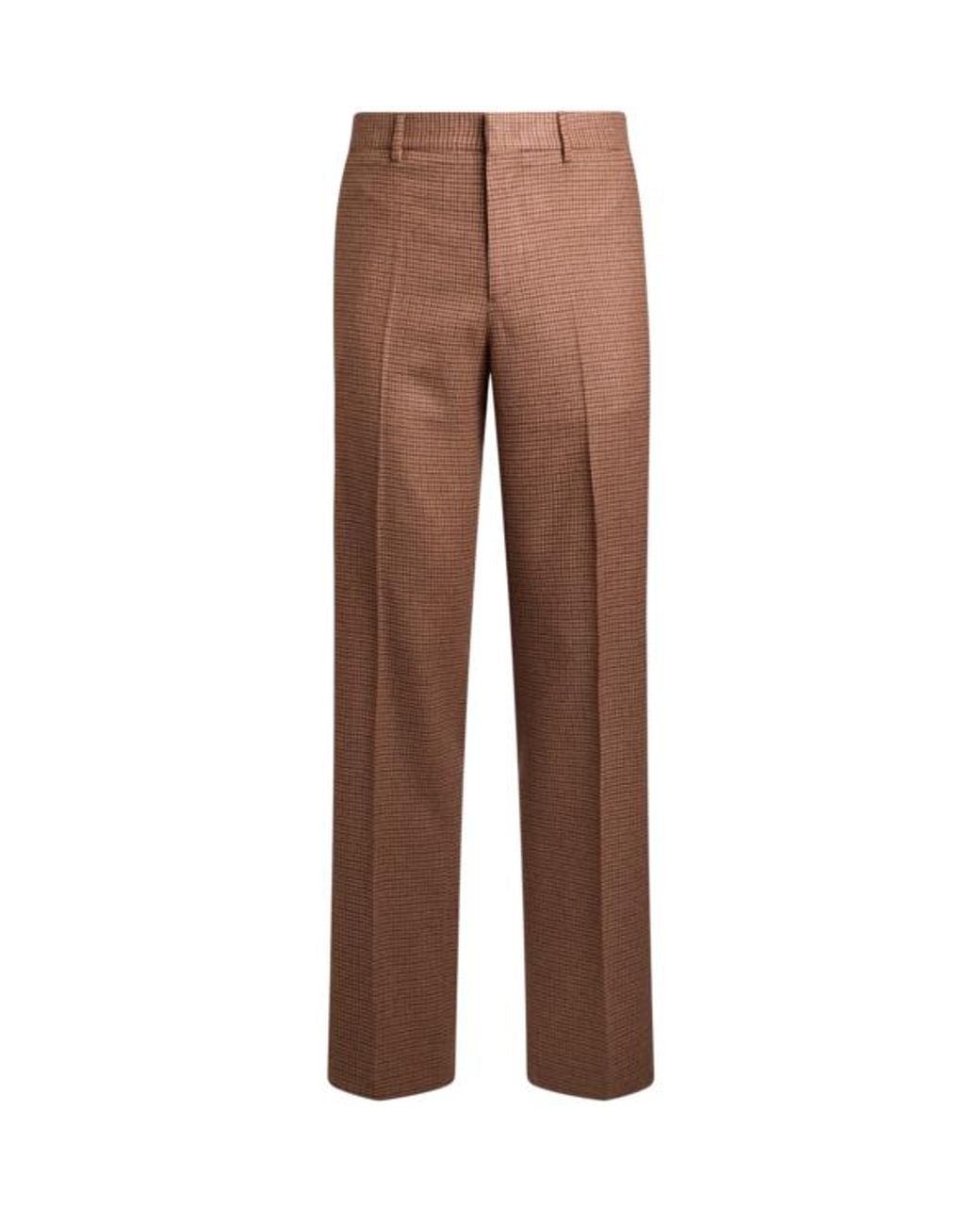 Etro Brown Straight-Leg Wool And Cashmere Trousers With Feathers And Micro Houndstooth Pattern for men