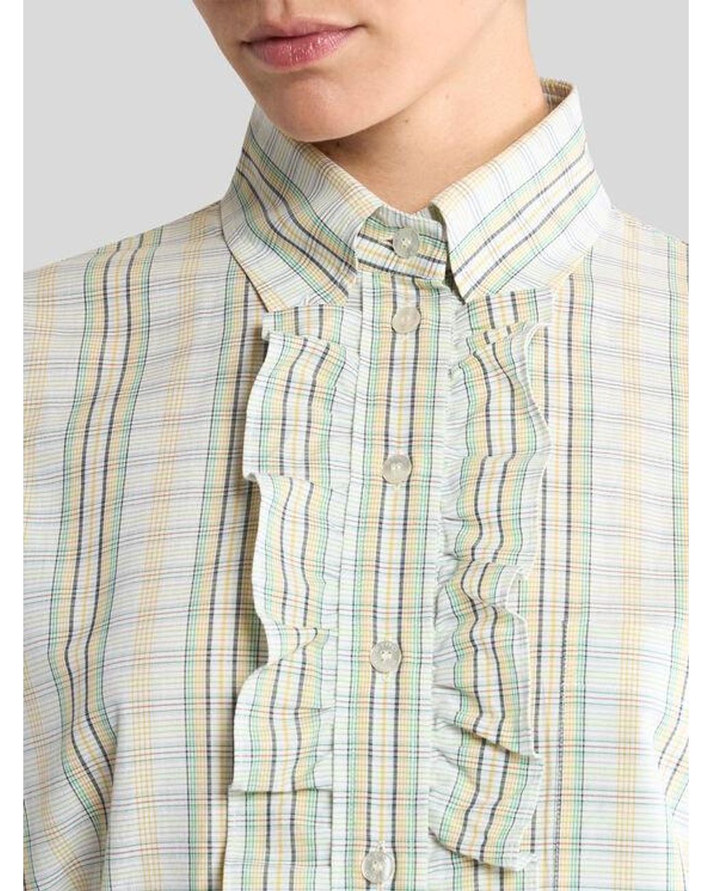 Etro White Cotton Shirt With Bib And Check Motif