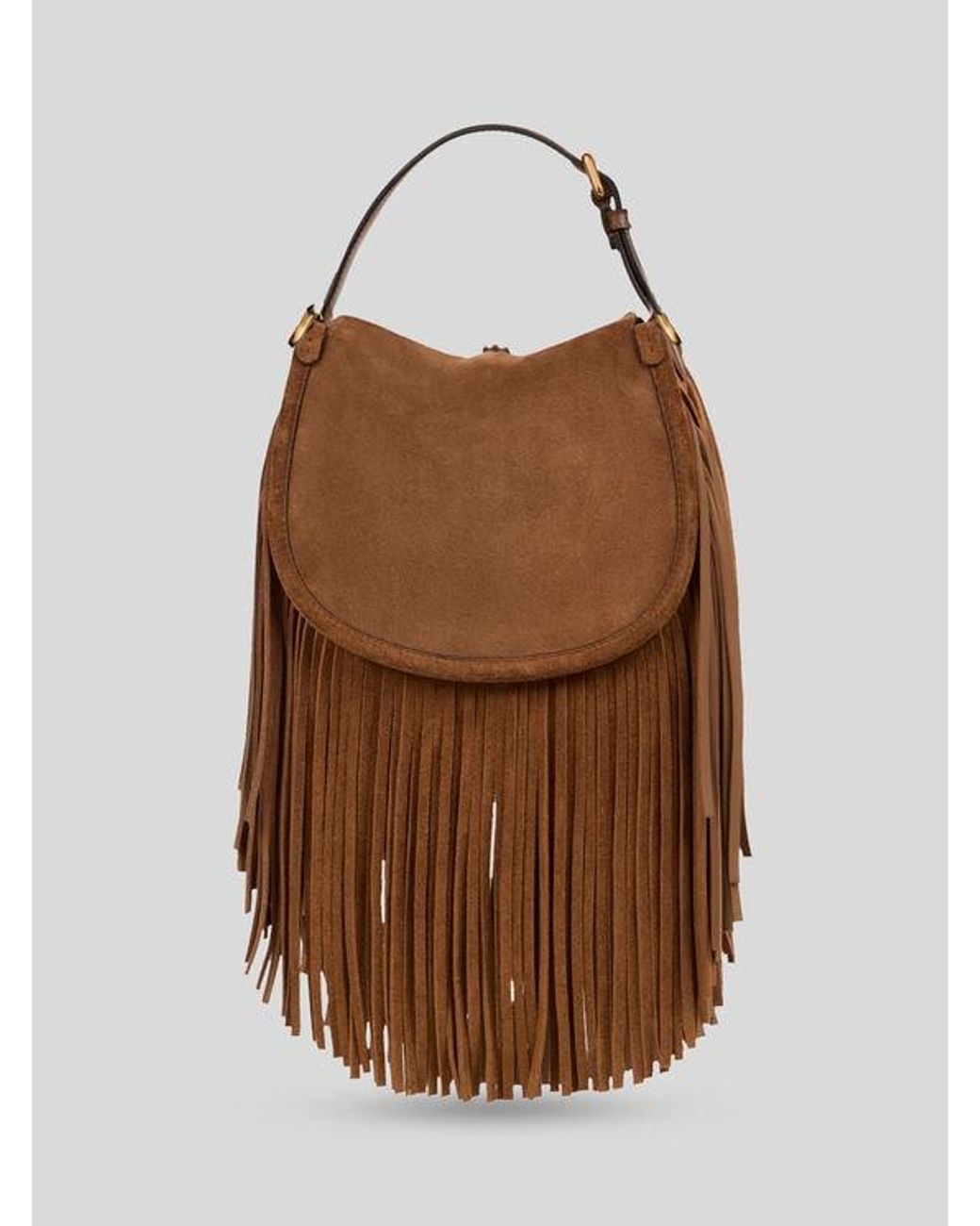 Etro Brown Small Suede Pony Bag With Fringes