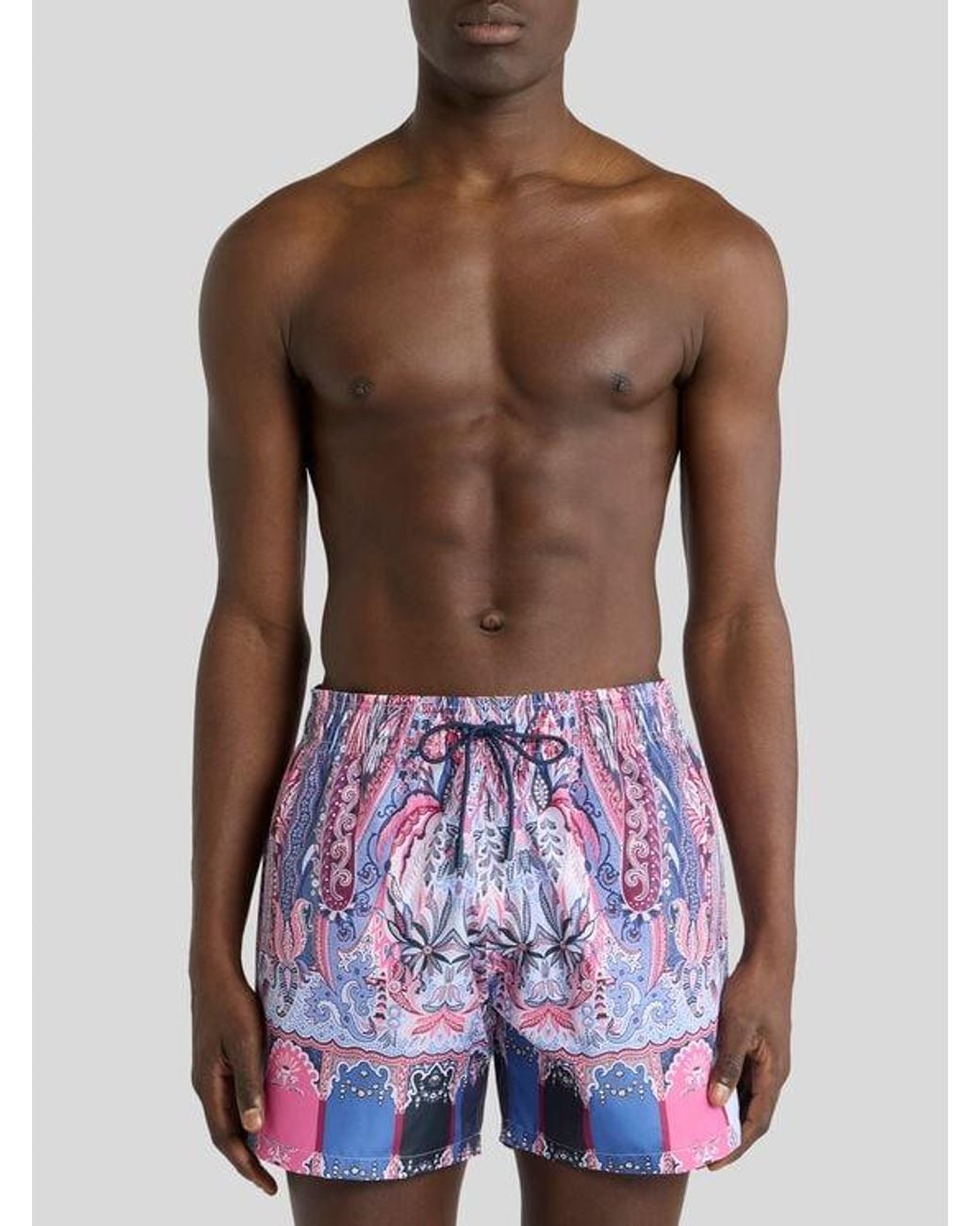 Etro Pink Swimsuit With Placed Floral Paisley Print for men