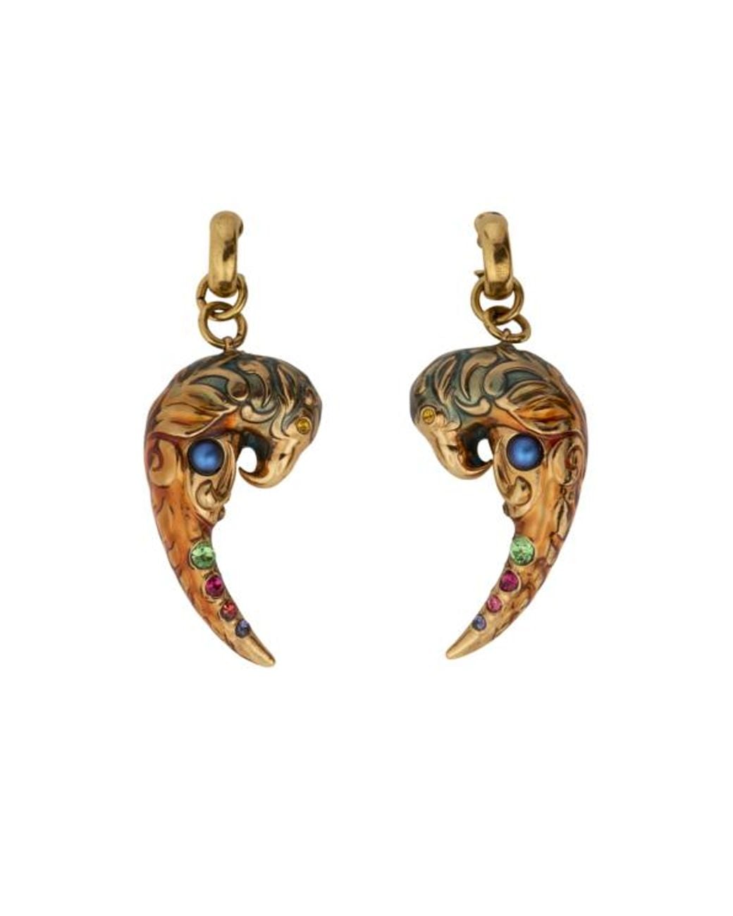Etro Metallic Earrings With Paisley Parrot And Crystals