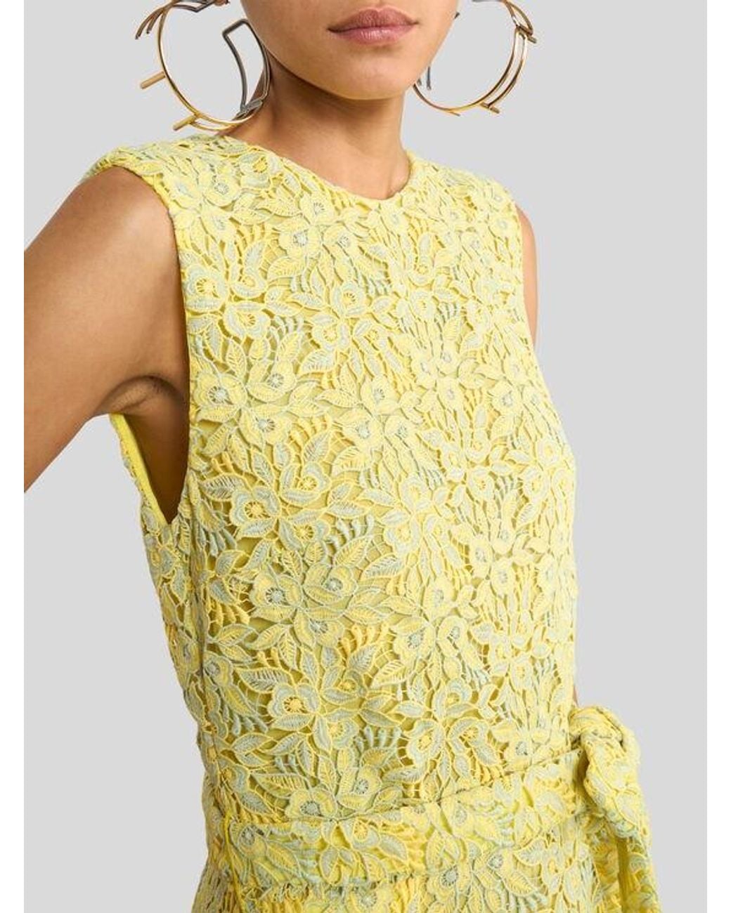 Etro Yellow Long Macramé Lace Dress With Belt