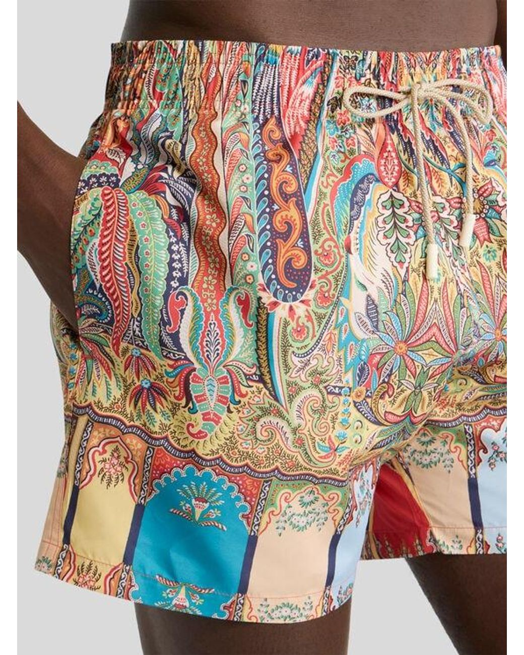 Etro White Swimsuit With Placed Floral Paisley Print for men