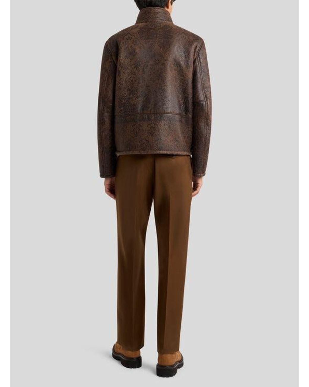 Etro Brown Shearling Jacket With Print for men
