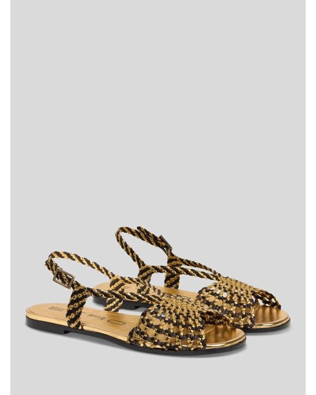 Etro Natural Woven Flat Sandals