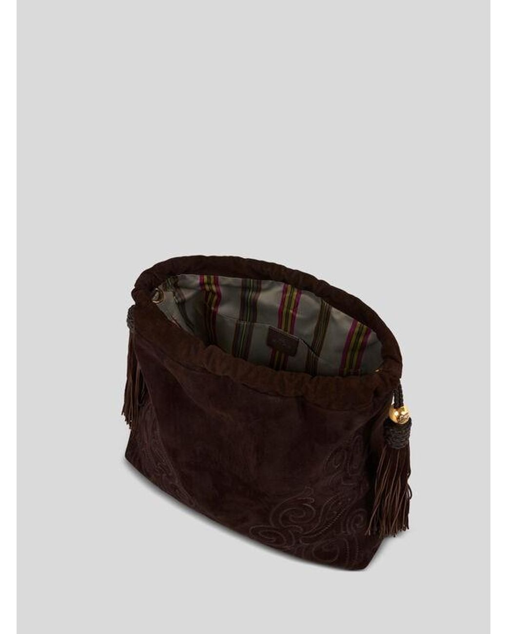 Etro Brown Large Suede Kalispera Bag With Patch And Tassels