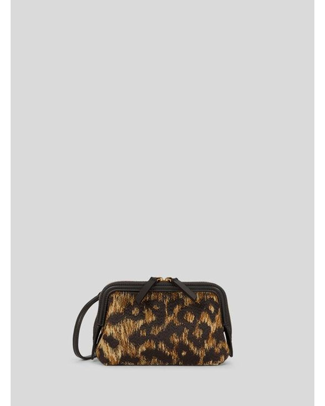 Etro Brown Raffia Doc Pouch With Animal Embroidery