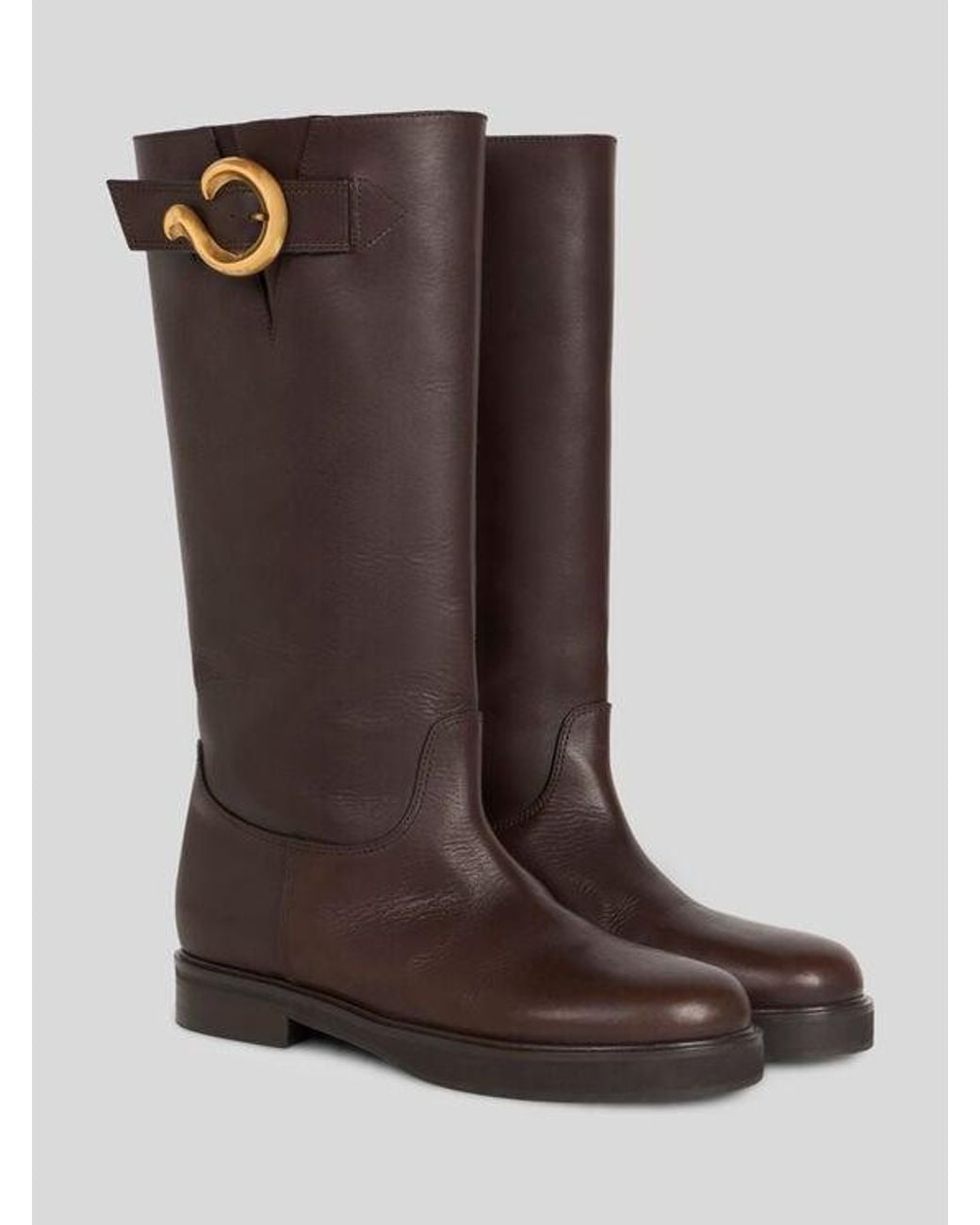 Etro Brown Leather Boots With Paisley-Buckle