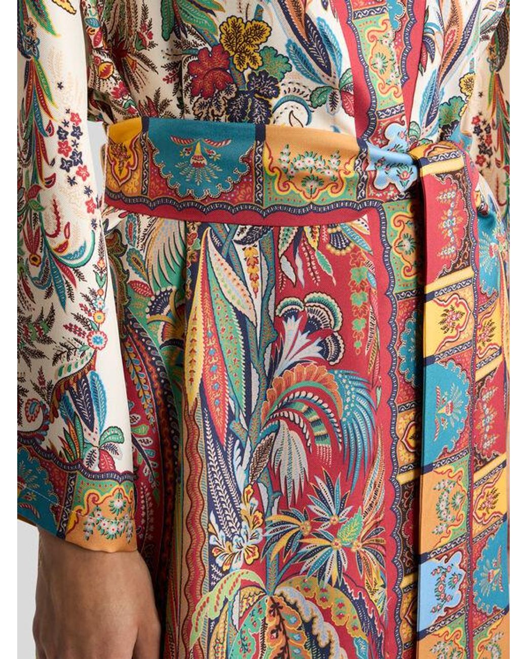Etro White Silk Duster With Fringing And Placed Paisley Foliage Print