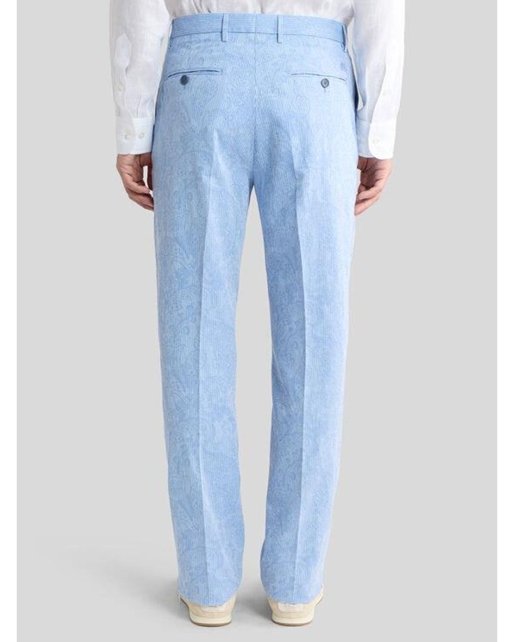 Etro Blue Striped Wool Jacquard Trousers With Floral Paisley Motif for men