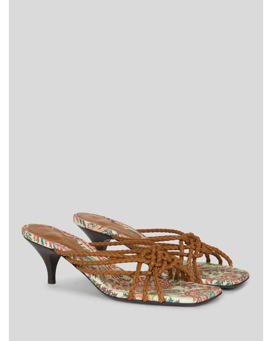 Etro Natural Woven Leather Kitten-Heeled Sandals