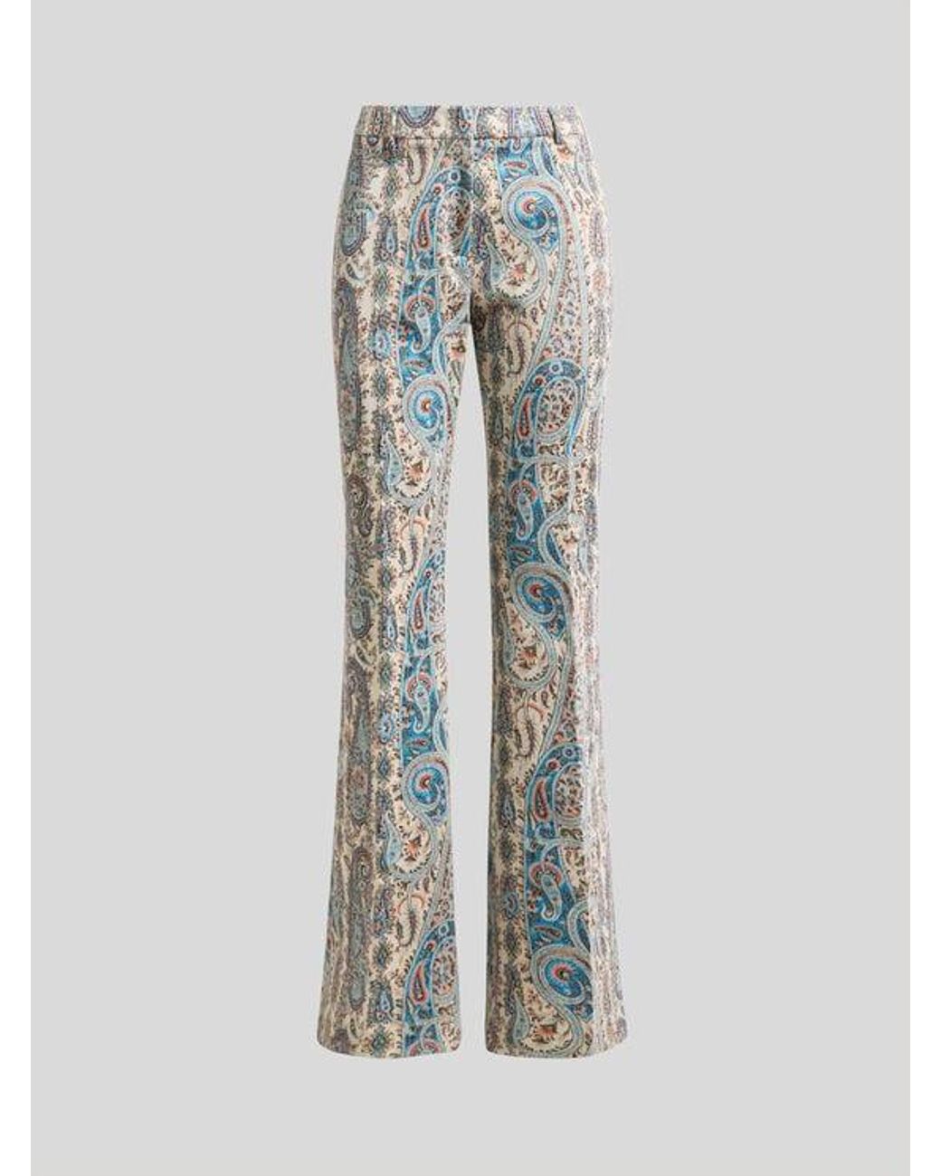 Etro Gray Flared Cotton-Blend Jacquard Trousers With Paisley Foliage Motif
