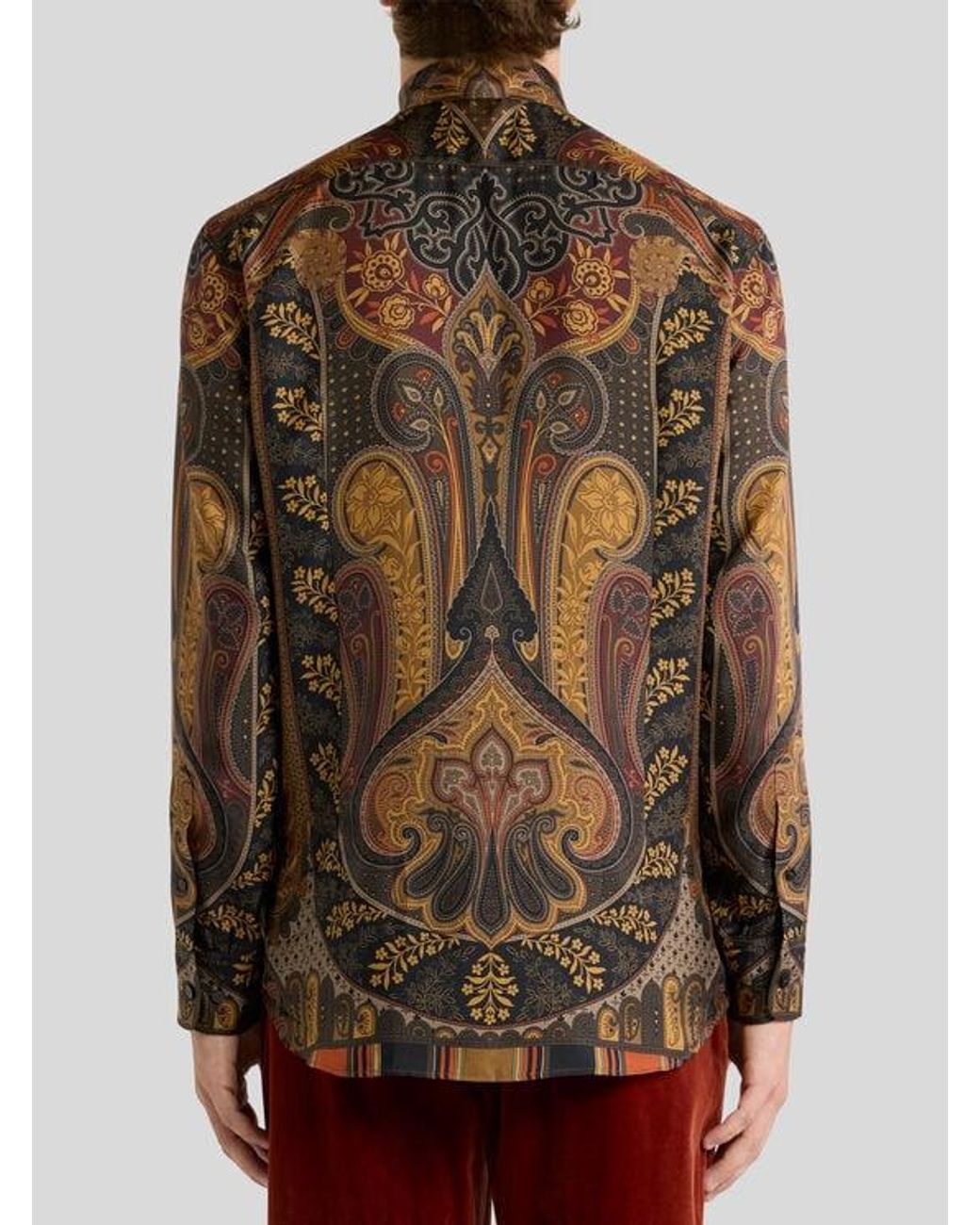 Etro Brown Silk Twill Shirt With Placed Paisley Print for men