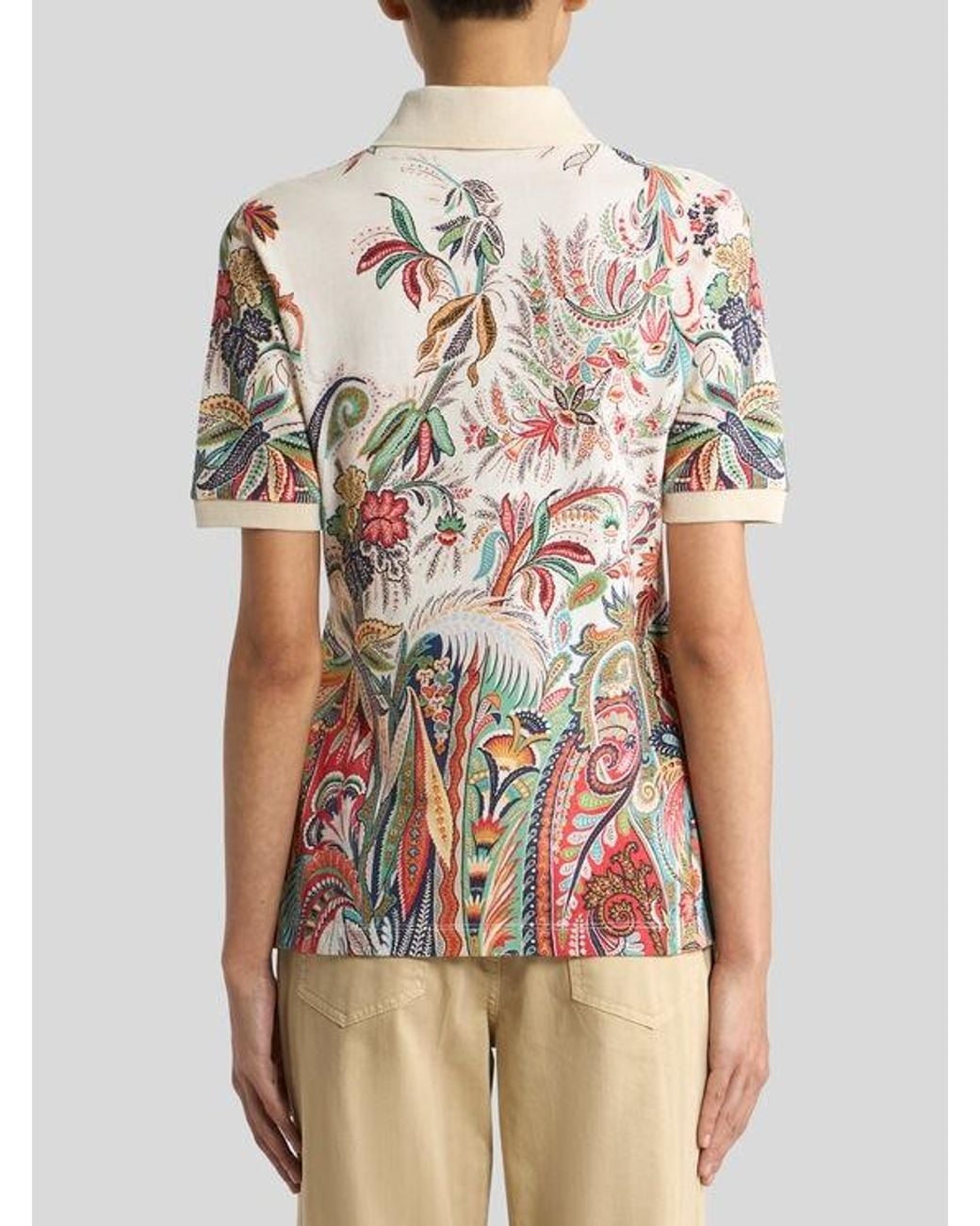 Etro White Cotton Pique Polo Shirt With Paisley Foliage Motif