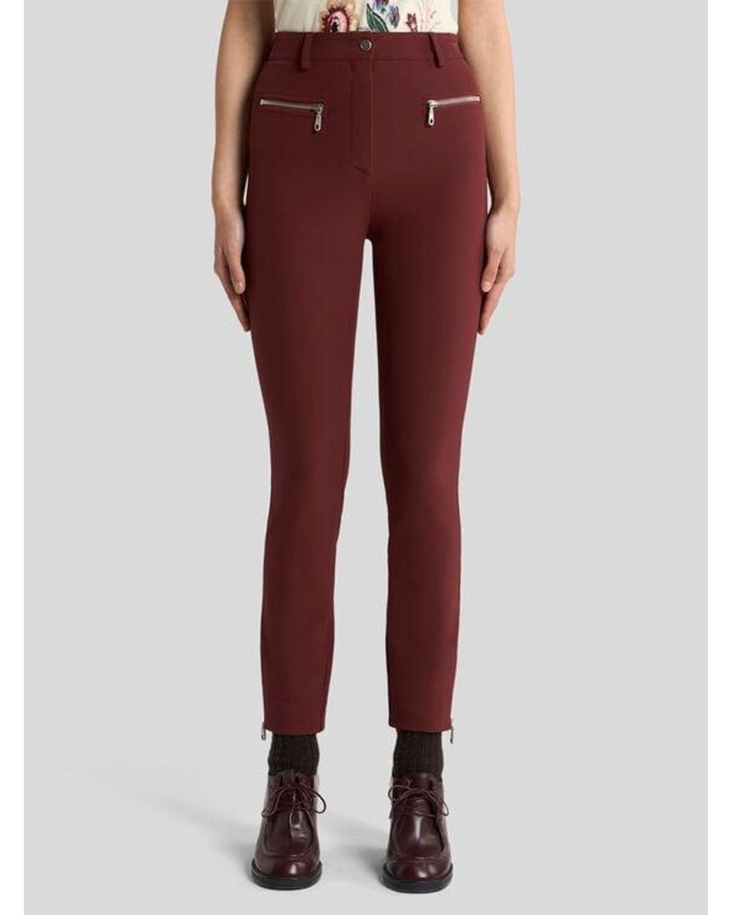 Etro Red Slim-Fit Trousers With Zip