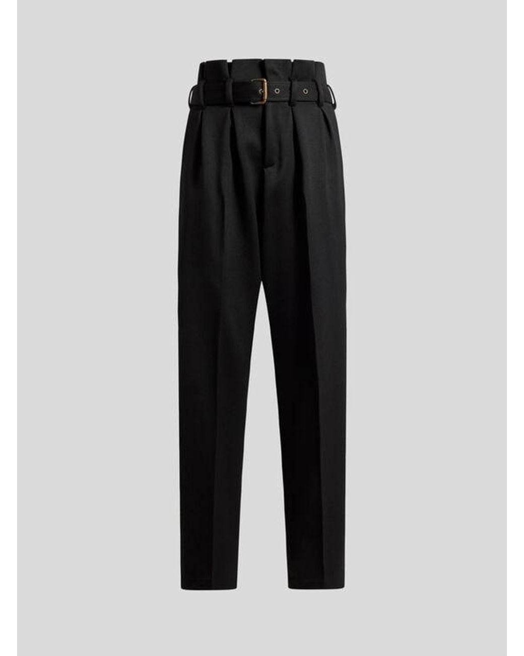 Etro Black Wide-Leg Wool Trousers With Belt