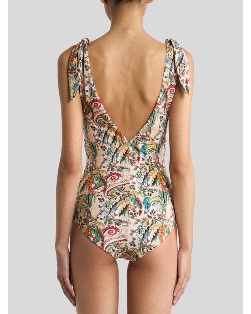 Etro White One-Piece Swimsuit With Paisley Foliage Motif