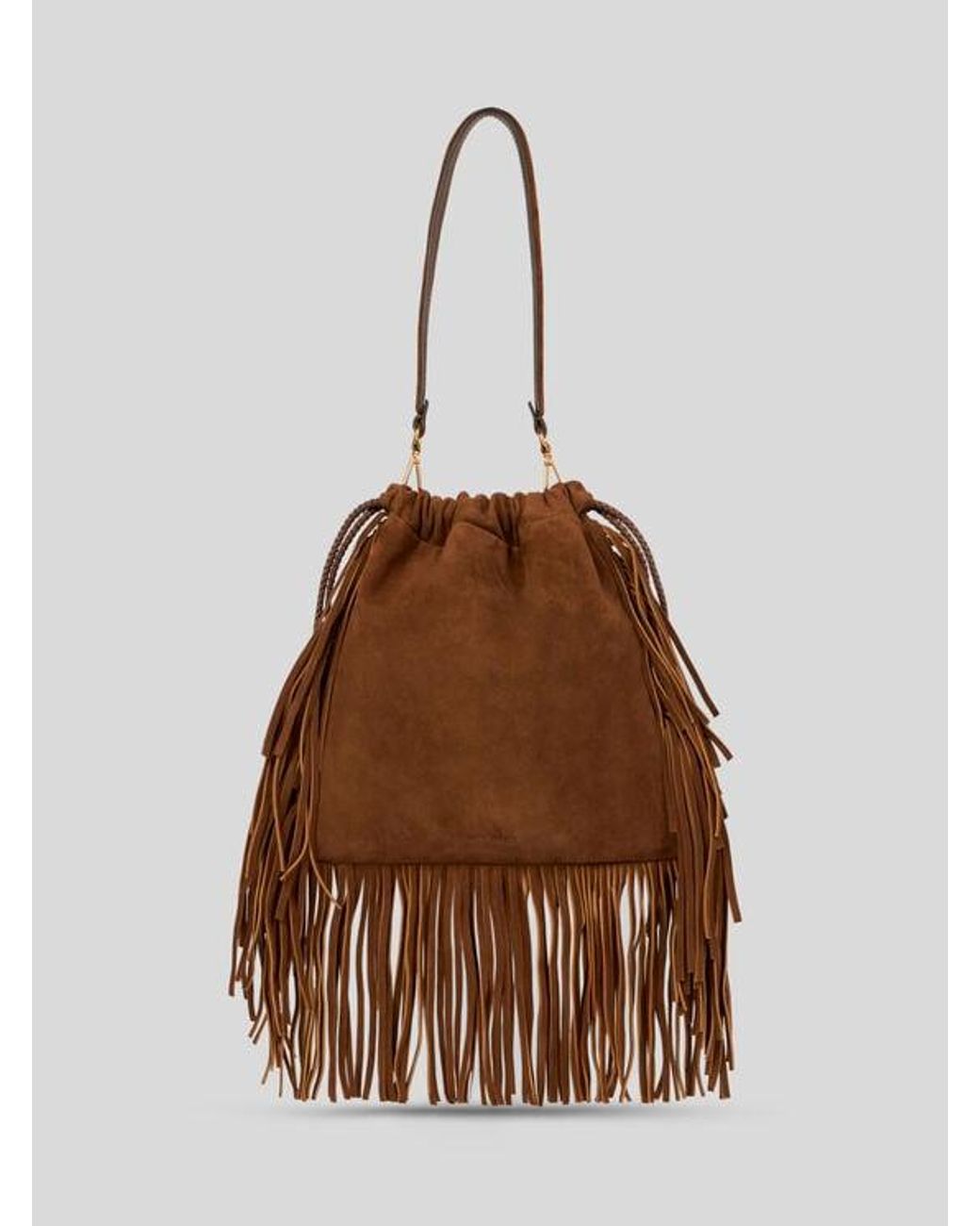 Etro Brown Medium Suede Kalispera Bag With Studs And Fringes