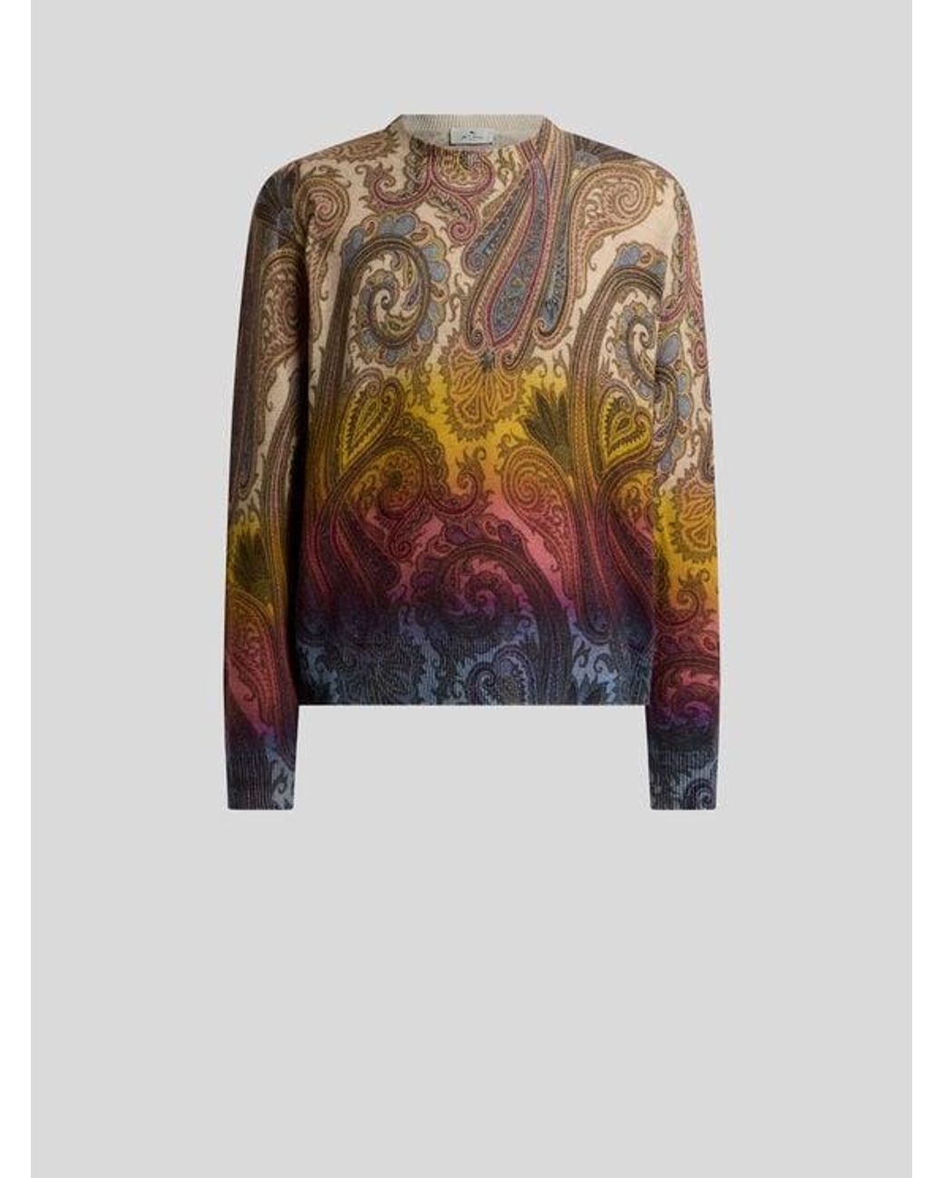 Etro White Wool Sweater With Degradé Paisley Motif for men