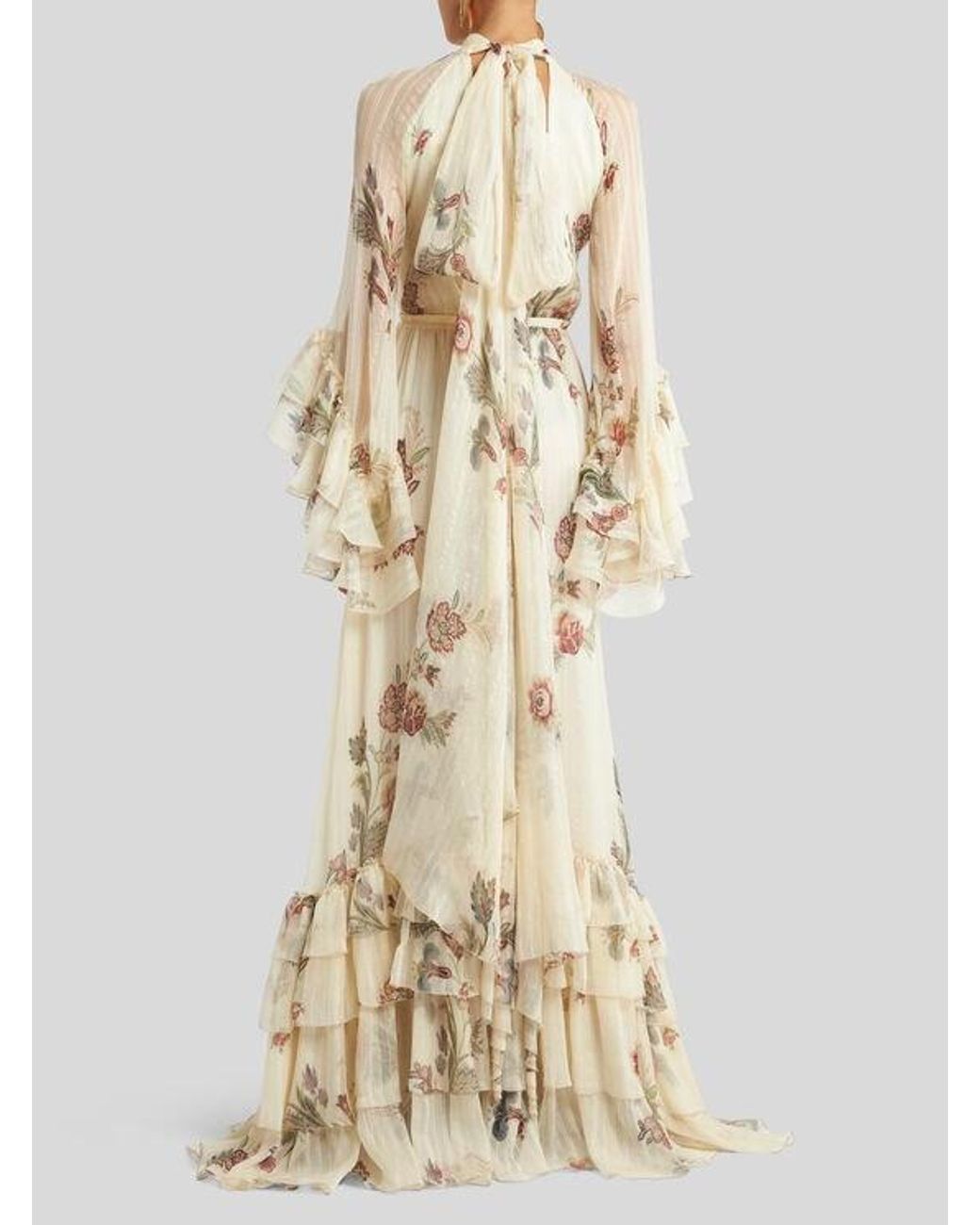 Etro Natural Long Printed Silk Crepon Dress